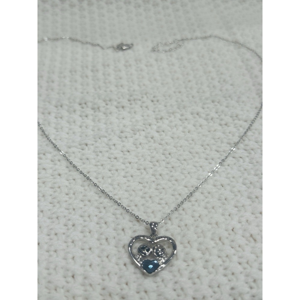 Lotus & Leaf 925 Sterling Silver Skeleton Love Blue Heart Necklace